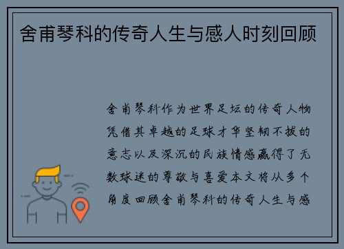 舍甫琴科的传奇人生与感人时刻回顾 舍甫琴科的传奇人生与感人时刻回顾